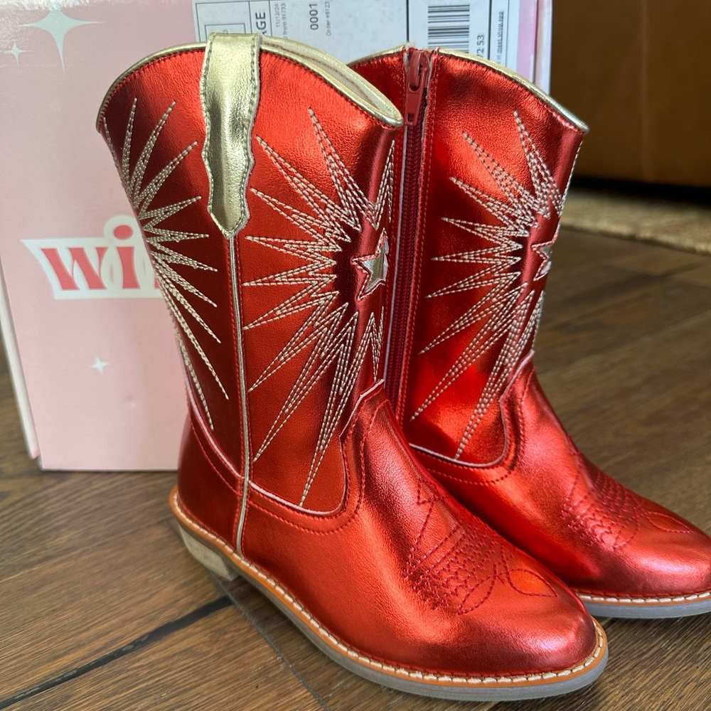 Kids Shiny Red Star Boots